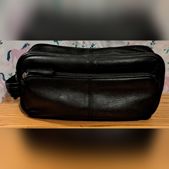 EUC Osgoode Marley Black Pebble Cashmere Leather Toiletry Shave Travel Pouch Bag - Picture 2 of 11